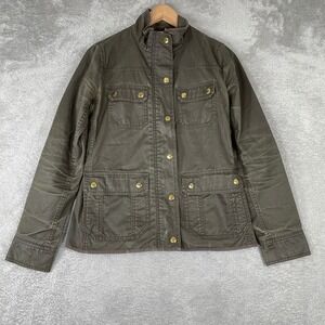 J.Crew The Downtown Field Jacket Womens XS Olive Green Waxed Cotton Utility